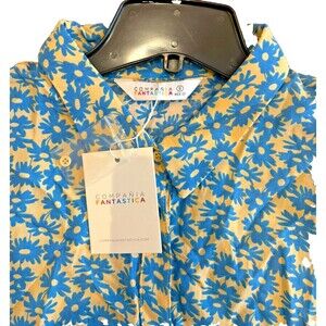 Compania Fantastica Blouse Womens SIZE SMALL Floral Long Sleeve Silk Alternative